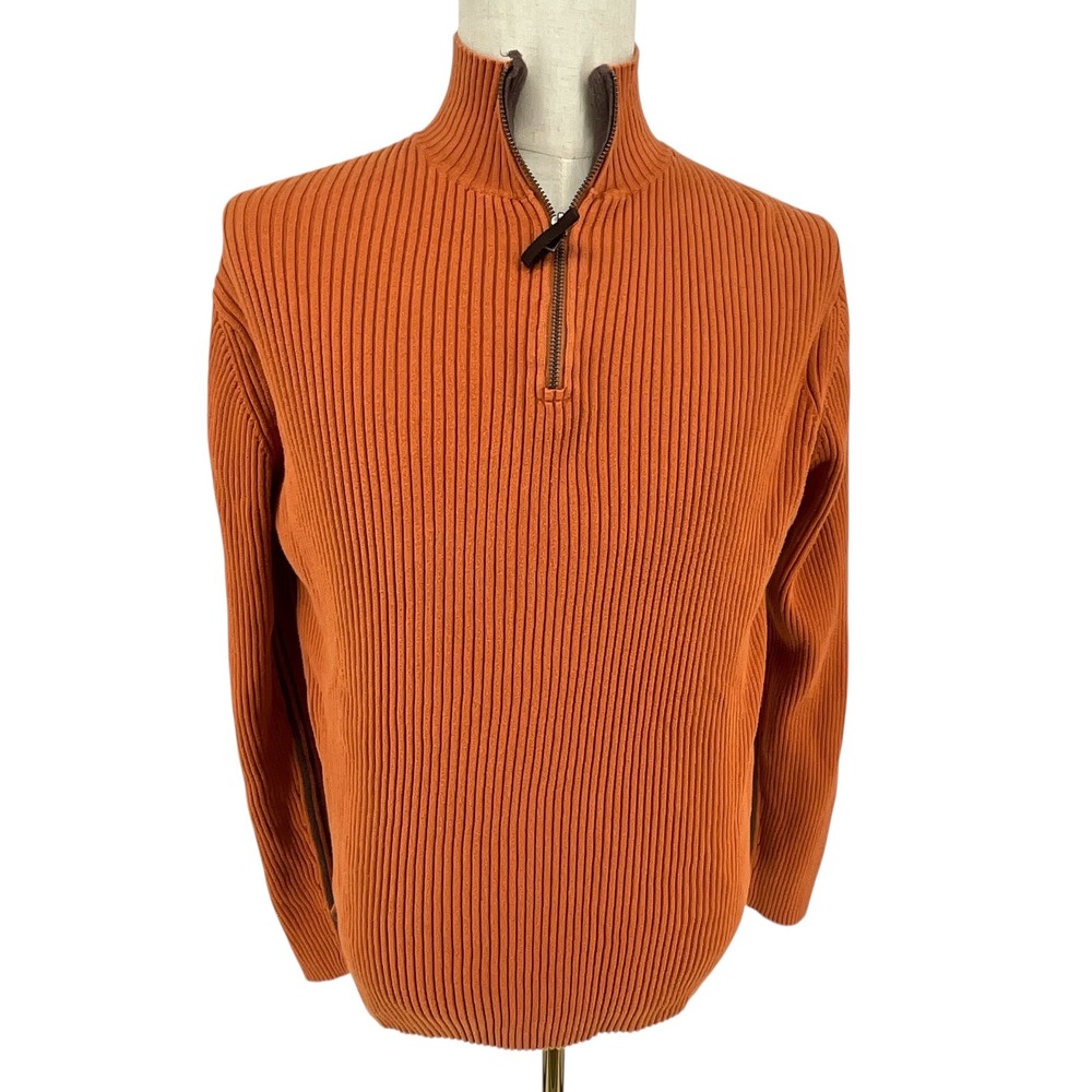 Guess Jeans Orange‎ Ribbed Half Zip Mock Neck Sweater Men's XL/TG - Picture 4 of 10